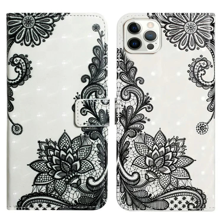For iPhone 16 Pro Case 3D Pattern Leather Wallet Phone Cover Bookstyle Magnetic Clasp