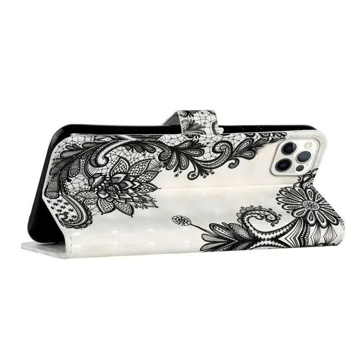 For iPhone 16 Pro Case 3D Pattern Leather Wallet Phone Cover Bookstyle Magnetic Clasp