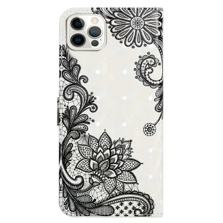 For iPhone 16 Pro Case 3D Pattern Leather Wallet Phone Cover Bookstyle Magnetic Clasp