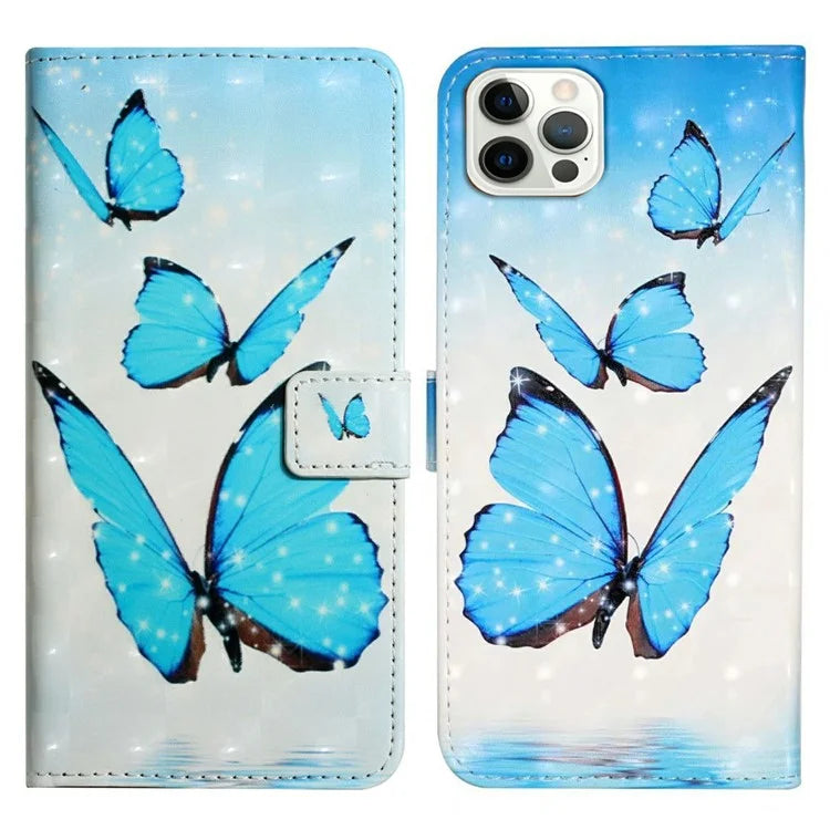 For iPhone 16 Pro Case 3D Pattern Leather Wallet Phone Cover Bookstyle Magnetic Clasp