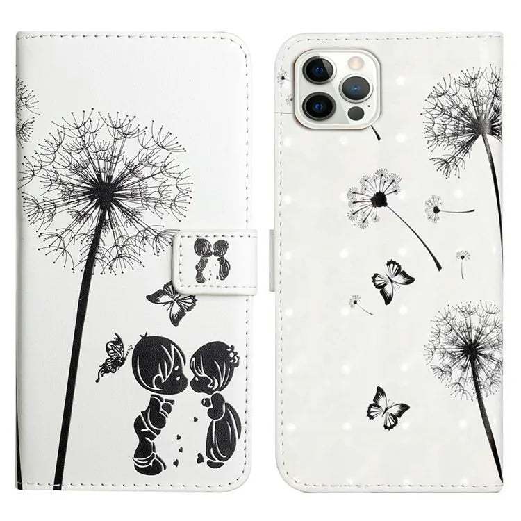 For iPhone 16 Pro Case 3D Pattern Leather Wallet Phone Cover Bookstyle Magnetic Clasp