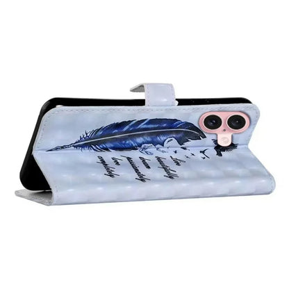 For iPhone 16 Case 3D Creative Pattern PU Leather Stand Phone Cover