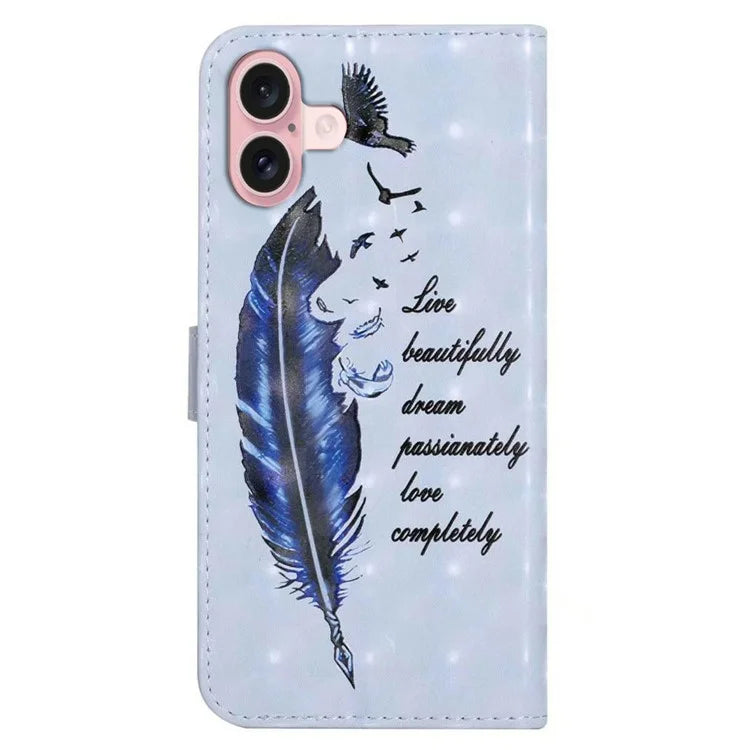 For iPhone 16 Case 3D Creative Pattern PU Leather Stand Phone Cover