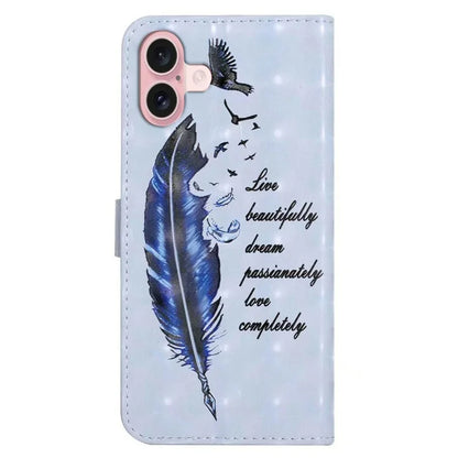 For iPhone 16 Case 3D Creative Pattern PU Leather Stand Phone Cover