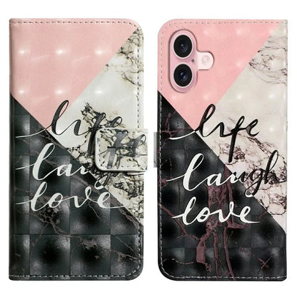 For iPhone 16 Case 3D Creative Pattern PU Leather Stand Phone Cover