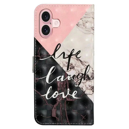 For iPhone 16 Case 3D Creative Pattern PU Leather Stand Phone Cover