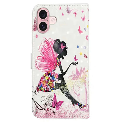 For iPhone 16 Case 3D Creative Pattern PU Leather Stand Phone Cover