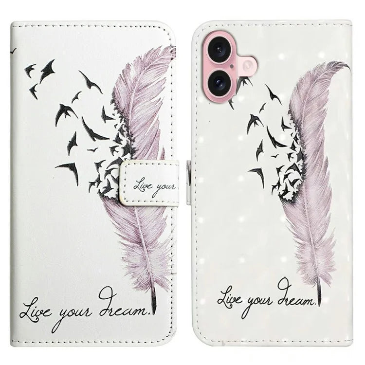 For iPhone 16 Case 3D Creative Pattern PU Leather Stand Phone Cover