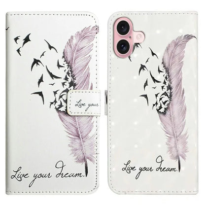 For iPhone 16 Case 3D Creative Pattern PU Leather Stand Phone Cover