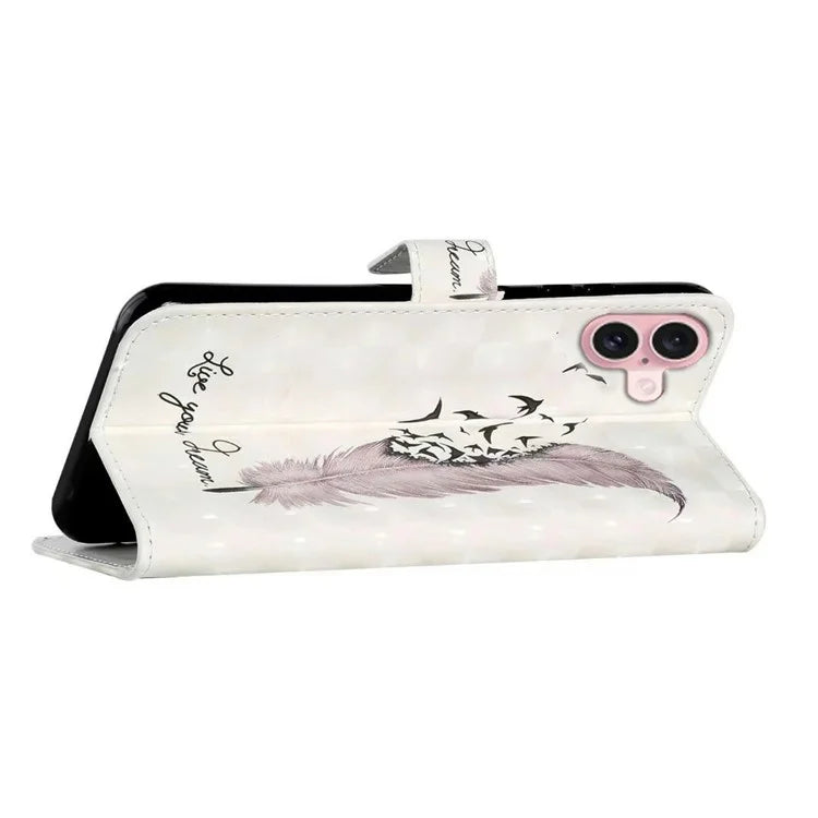 For iPhone 16 Case 3D Creative Pattern PU Leather Stand Phone Cover