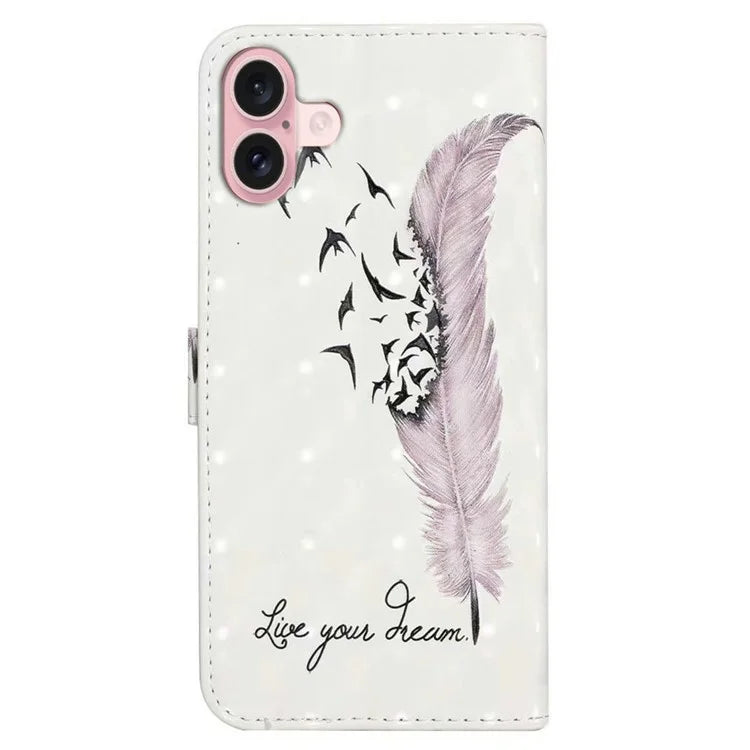 For iPhone 16 Case 3D Creative Pattern PU Leather Stand Phone Cover