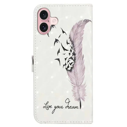 For iPhone 16 Case 3D Creative Pattern PU Leather Stand Phone Cover