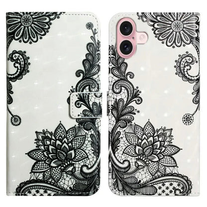 For iPhone 16 Case 3D Creative Pattern PU Leather Stand Phone Cover