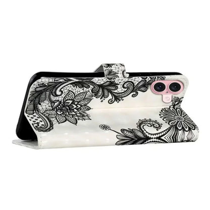 For iPhone 16 Case 3D Creative Pattern PU Leather Stand Phone Cover