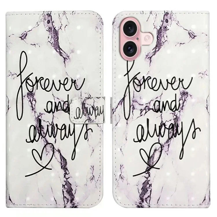 For iPhone 16 Case 3D Creative Pattern PU Leather Stand Phone Cover