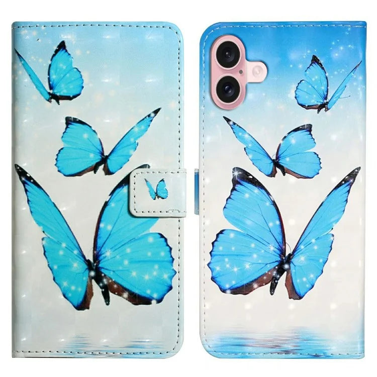For iPhone 16 Case 3D Creative Pattern PU Leather Stand Phone Cover