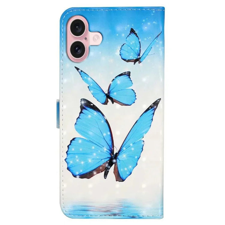 For iPhone 16 Case 3D Creative Pattern PU Leather Stand Phone Cover