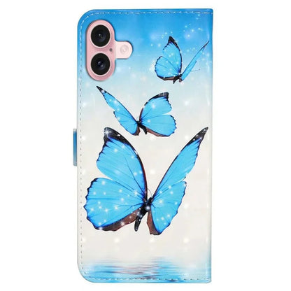 For iPhone 16 Case 3D Creative Pattern PU Leather Stand Phone Cover