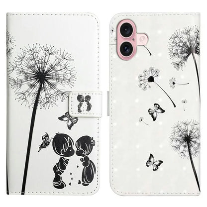 For iPhone 16 Case 3D Creative Pattern PU Leather Stand Phone Cover