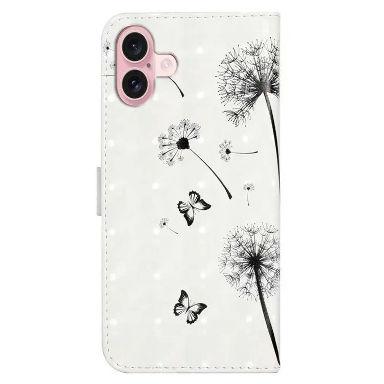 For iPhone 16 Case 3D Creative Pattern PU Leather Stand Phone Cover