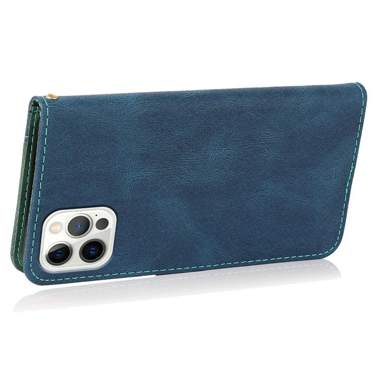 For iPhone 16 Pro Max Case Splicing Color Flip PU Leather Phone Cover