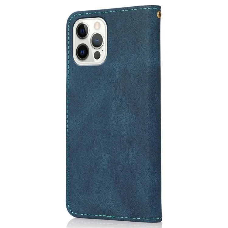 For iPhone 16 Pro Max Case Splicing Color Flip PU Leather Phone Cover