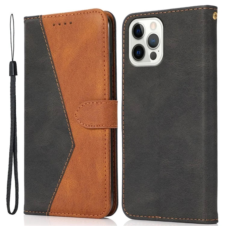 For iPhone 16 Pro Max Case Splicing Color Flip PU Leather Phone Cover