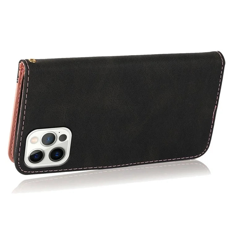 For iPhone 16 Pro Max Case Splicing Color Flip PU Leather Phone Cover
