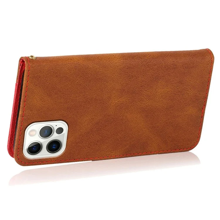 For iPhone 16 Pro Max Case Splicing Color Flip PU Leather Phone Cover