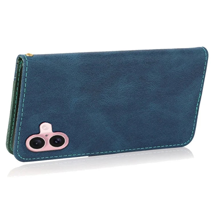 For iPhone 16 Case Stand Flip Leather Splicing Color Phone Cover