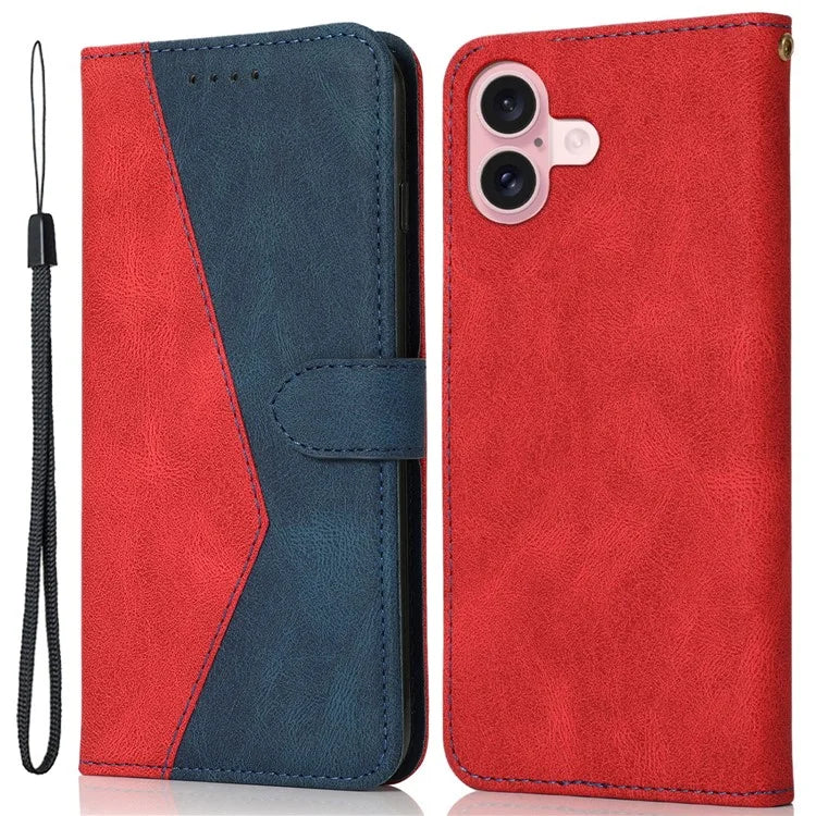 For iPhone 16 Case Stand Flip Leather Splicing Color Phone Cover
