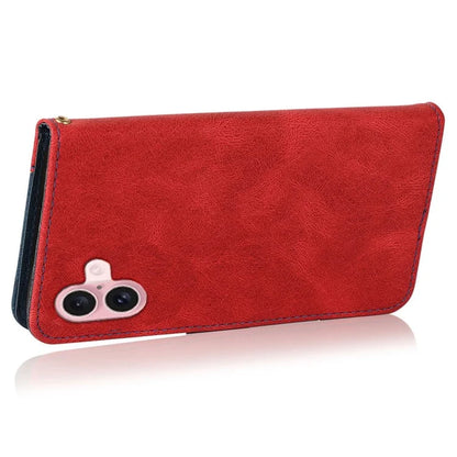 For iPhone 16 Case Stand Flip Leather Splicing Color Phone Cover