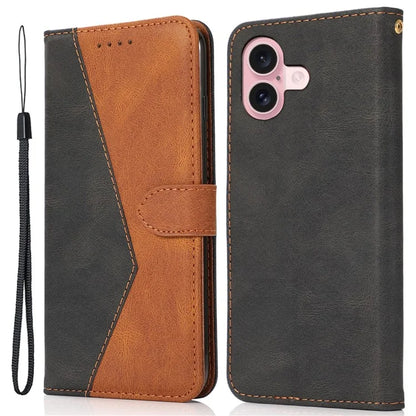 For iPhone 16 Case Stand Flip Leather Splicing Color Phone Cover