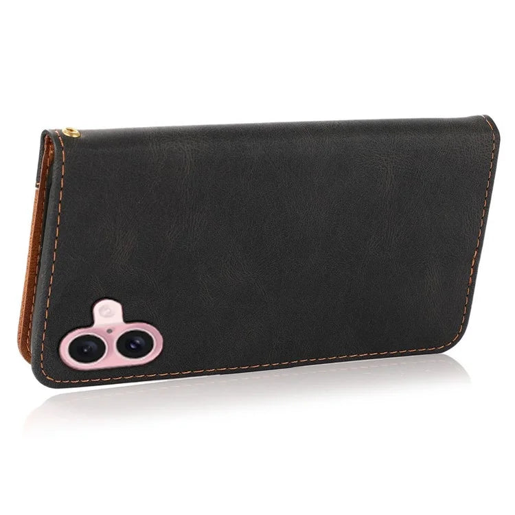 For iPhone 16 Case Stand Flip Leather Splicing Color Phone Cover