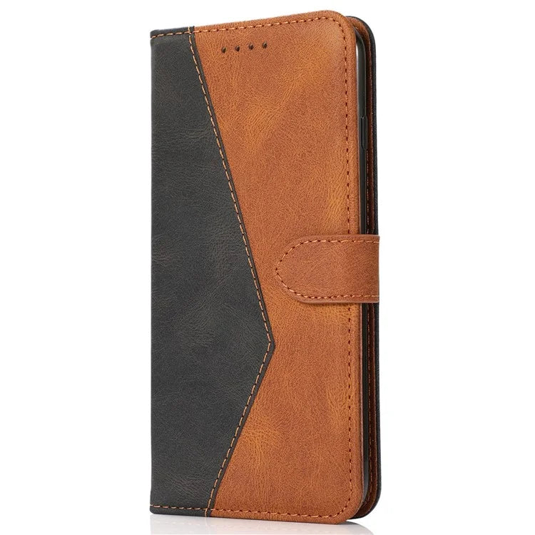 For iPhone 16 Case Stand Flip Leather Splicing Color Phone Cover