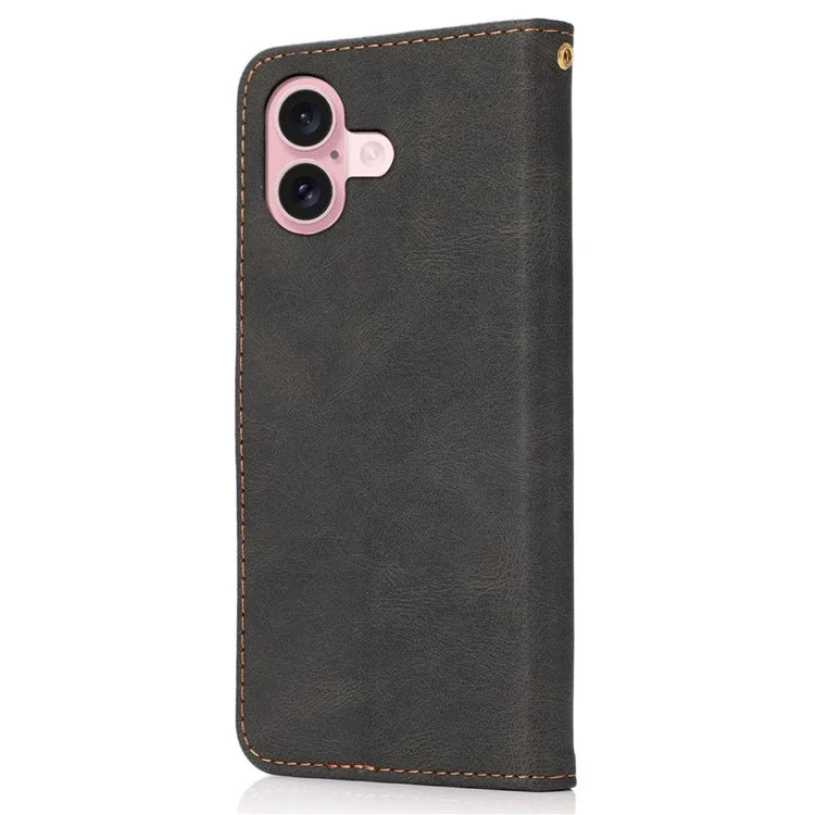 For iPhone 16 Case Stand Flip Leather Splicing Color Phone Cover