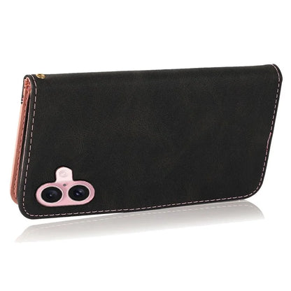 For iPhone 16 Case Stand Flip Leather Splicing Color Phone Cover