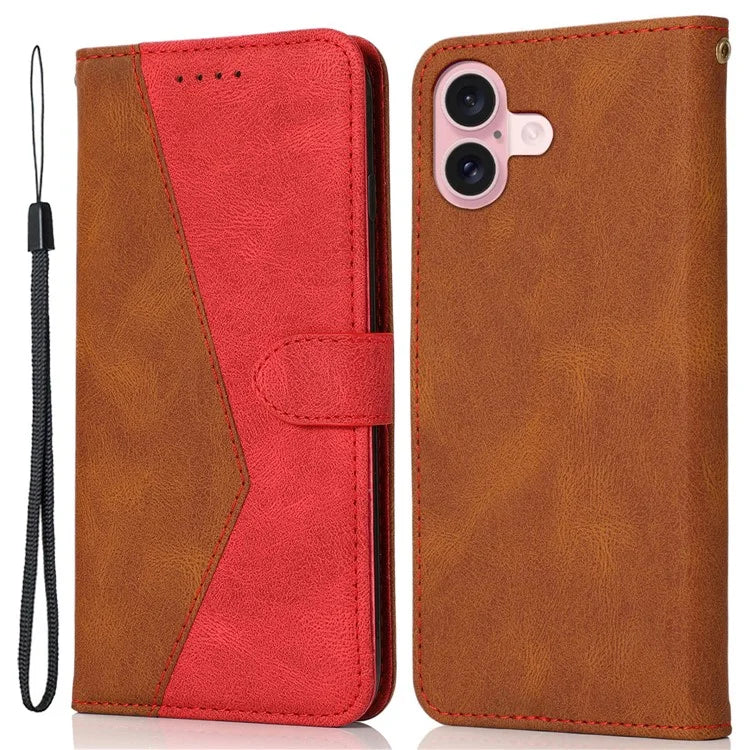 For iPhone 16 Case Stand Flip Leather Splicing Color Phone Cover