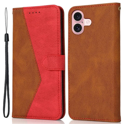 For iPhone 16 Case Stand Flip Leather Splicing Color Phone Cover
