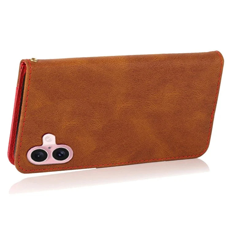 For iPhone 16 Case Stand Flip Leather Splicing Color Phone Cover