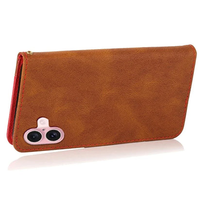 For iPhone 16 Case Stand Flip Leather Splicing Color Phone Cover