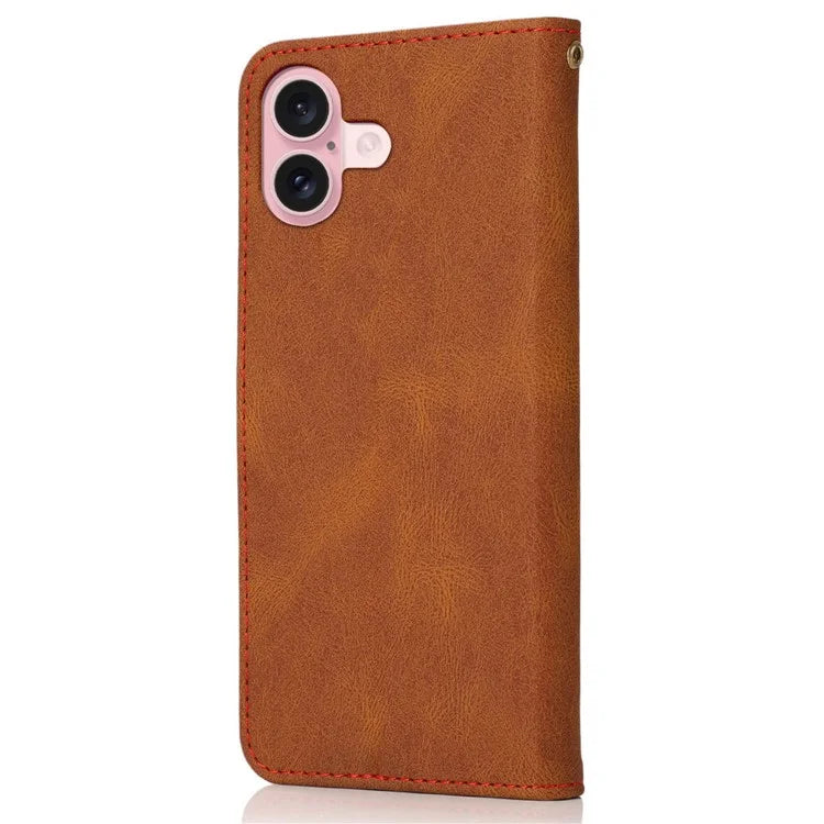 For iPhone 16 Case Stand Flip Leather Splicing Color Phone Cover