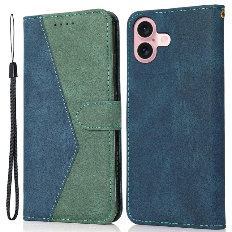 For iPhone 16 Plus Case Splicing Color Magnetic Clasp Leather Phone Cover