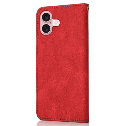 For iPhone 16 Plus Case Splicing Color Magnetic Clasp Leather Phone Cover