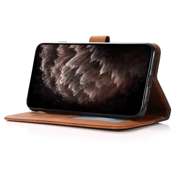 For iPhone 16 Plus Case Splicing Color Magnetic Clasp Leather Phone Cover