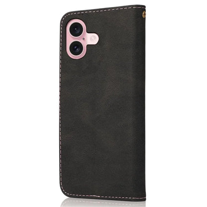 For iPhone 16 Plus Case Splicing Color Magnetic Clasp Leather Phone Cover