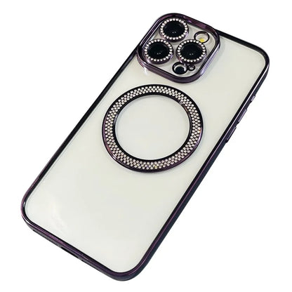 For iPhone 15 Pro Case Compatible with MagSafe Rhinestone Decor TPU + PC Phone Cover