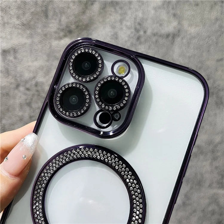 For iPhone 15 Pro Case Compatible with MagSafe Rhinestone Decor TPU + PC Phone Cover