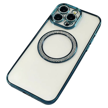 For iPhone 15 Pro Case Compatible with MagSafe Rhinestone Decor TPU + PC Phone Cover
