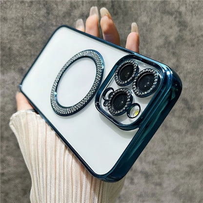 For iPhone 15 Pro Case Compatible with MagSafe Rhinestone Decor TPU + PC Phone Cover